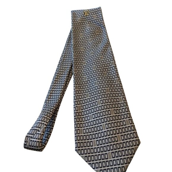 Roberto Mocellini Silk Neck Tie Silver Navy Blue Geometric Juventus Italy - Picture 2 of 4